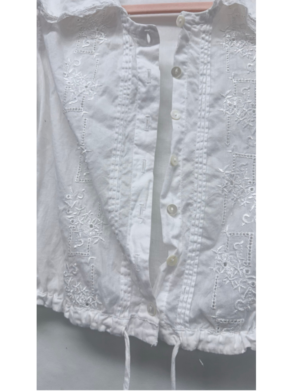 Women's Antique or Vintage White Embroidered Long Sleeve Blouse XS or XXS - Picture 8 of 12